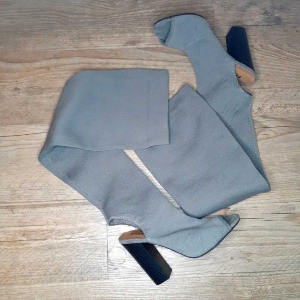 Thigh high open toe booties